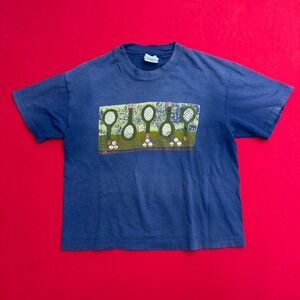 Vintage Hanes Beefy-T Tennis Graphic Shirt Navy Blue Single Stitch Made in USA M